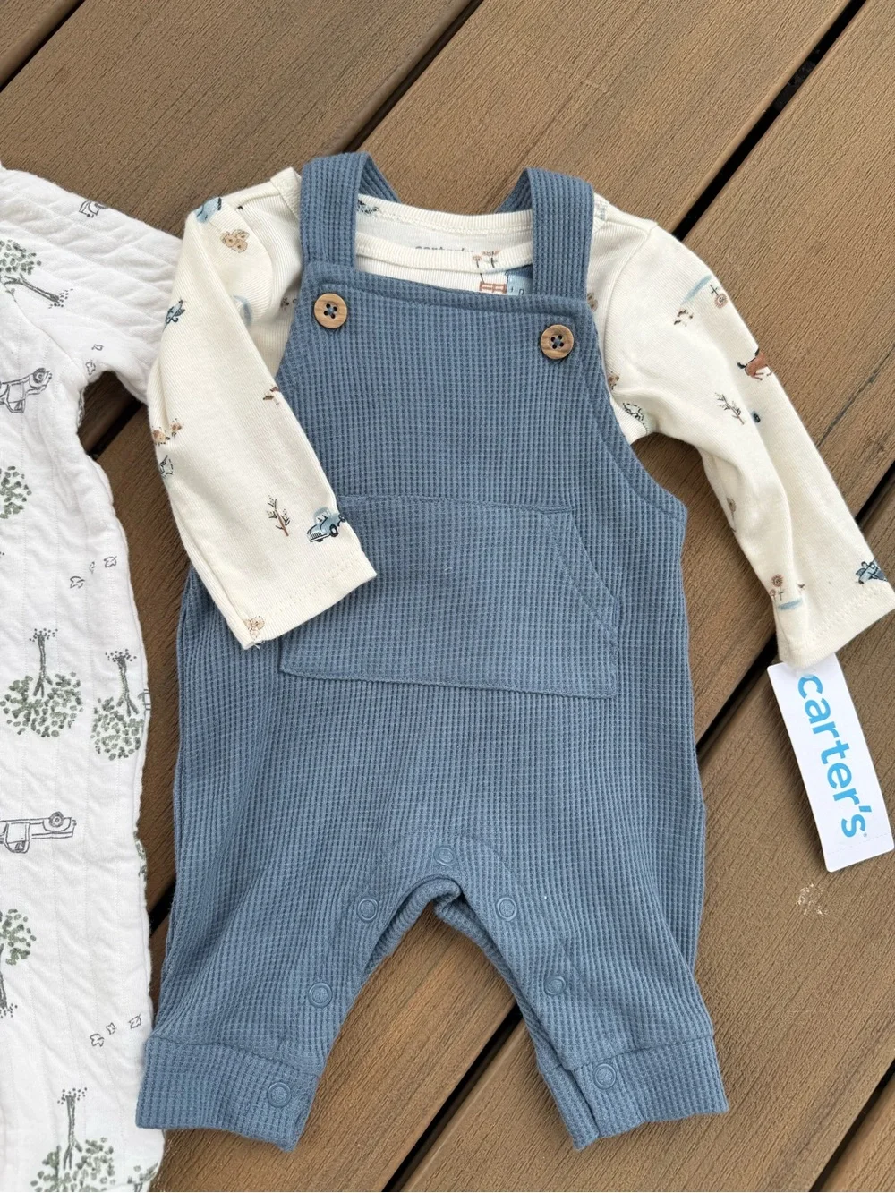 Carter's Sage Green, Cream Tree Print & Dusty Blue Baby One-Piece Set
